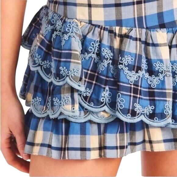 *NWT LOVESHACKFANCY Como Plaid Mini Skirt DENIM SKIES Blueberry Pie - Sz 8 - Picture 4 of 10